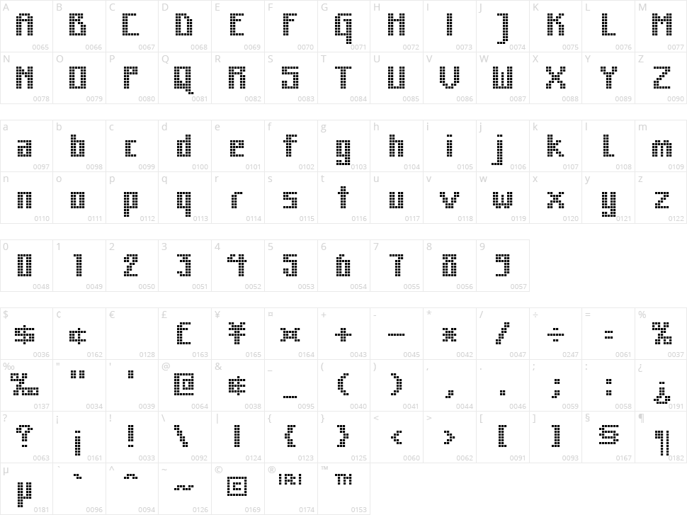 MK Zodnig Square Character Map
