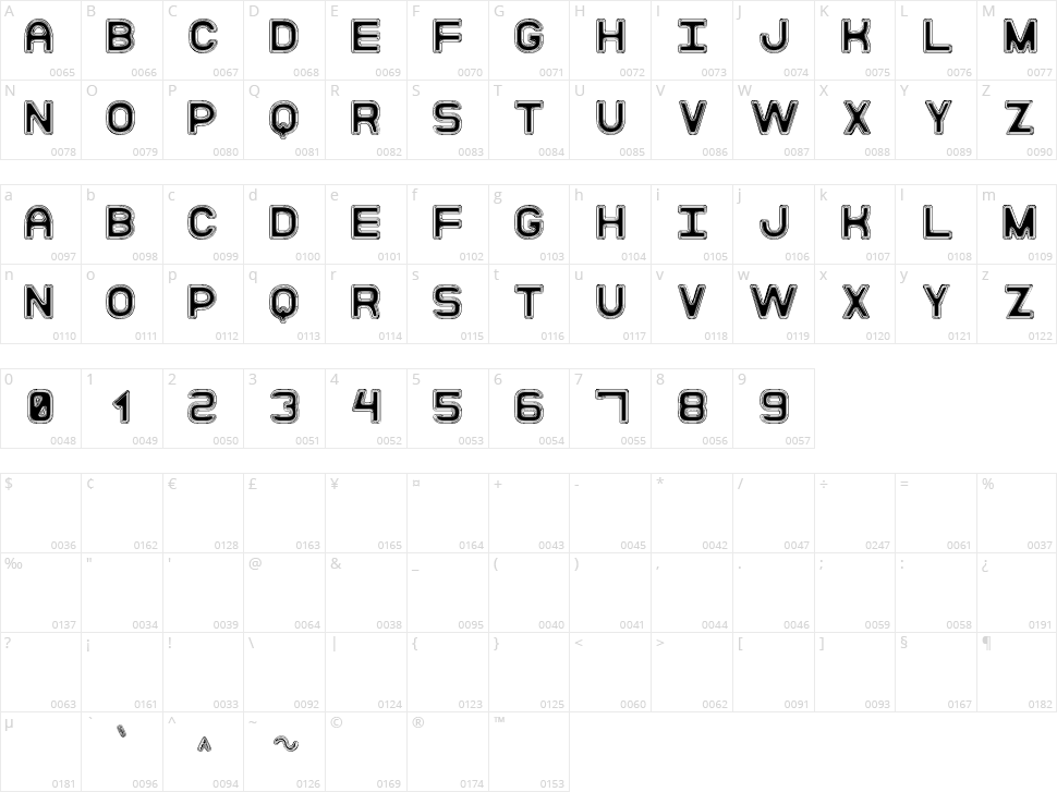 Moderna Disco St Character Map