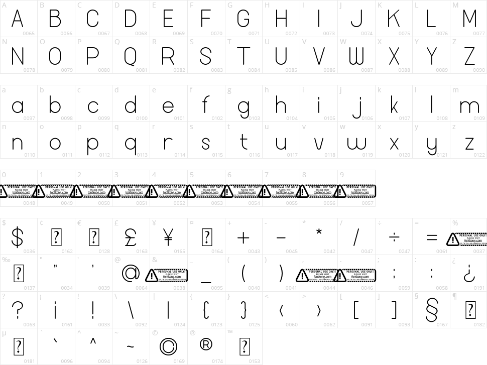 Monnoline Character Map