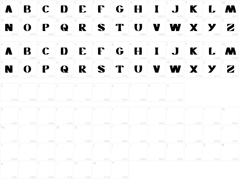 Monochrome Character Map