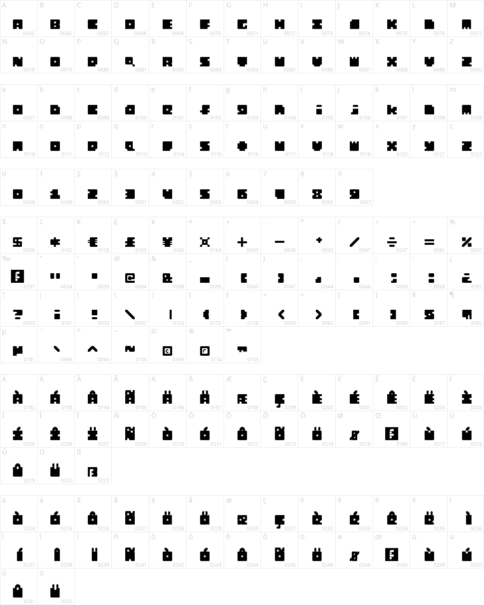 Monosquare Character Map