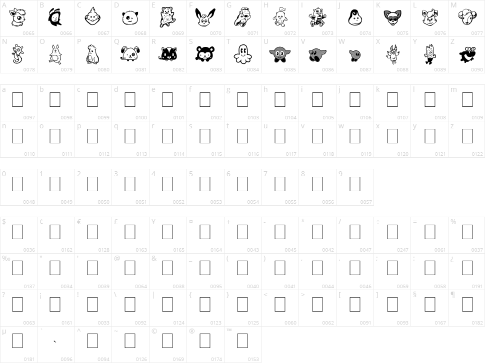 Monstres de Poche Character Map