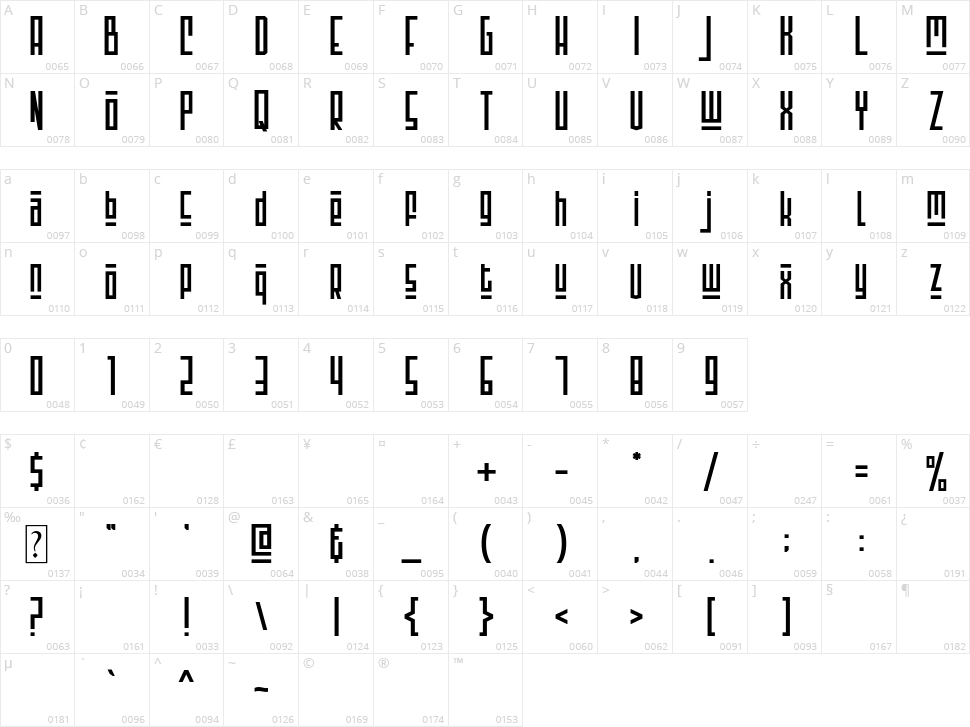 Montsera Character Map