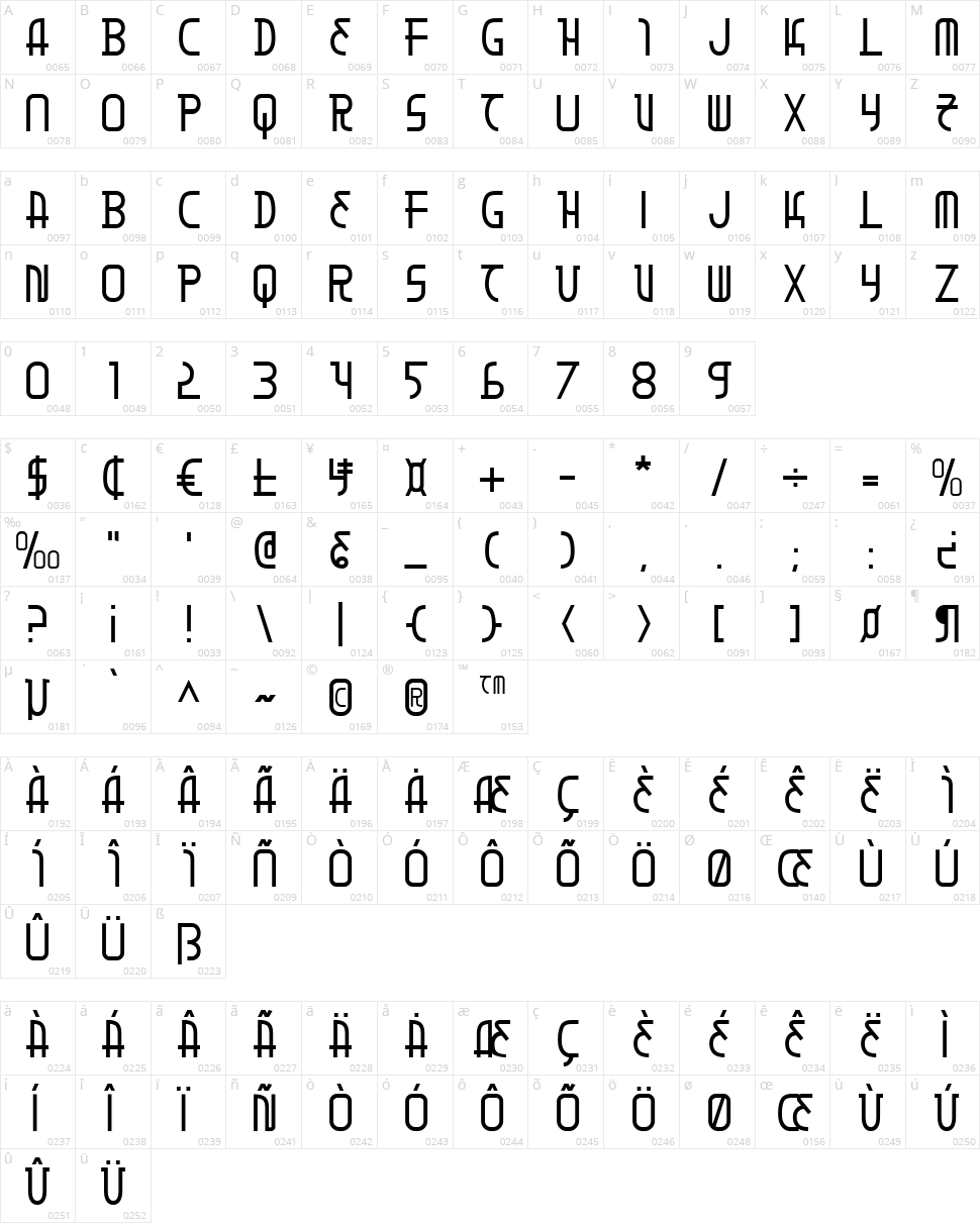 Moon Dart Character Map