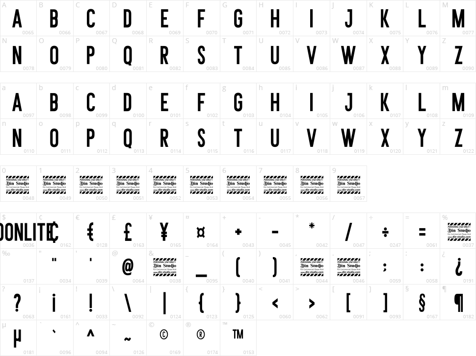 Moonlite Character Map