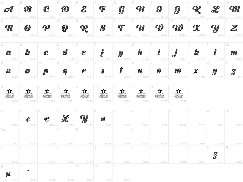 Moonshine Character Map