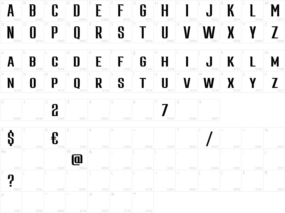 Morington Character Map
