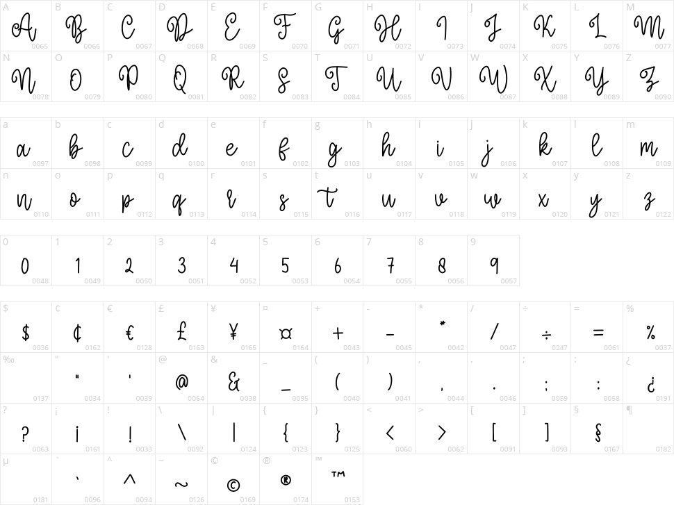 Morning Christmas Script Character Map