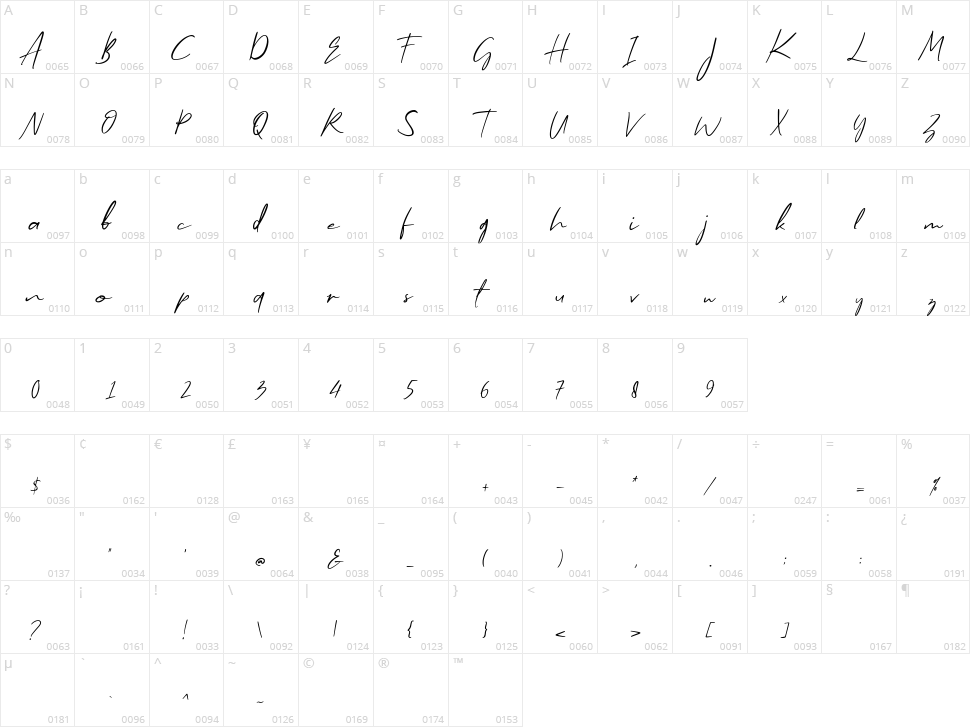 Morning Glow Character Map
