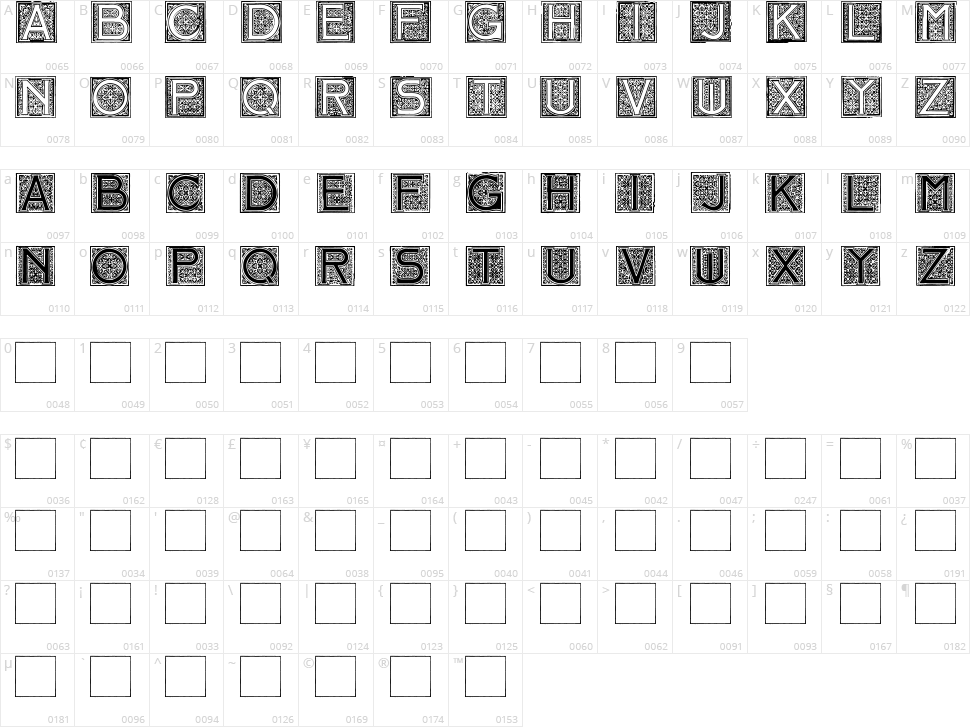 Mosaic Initials Character Map