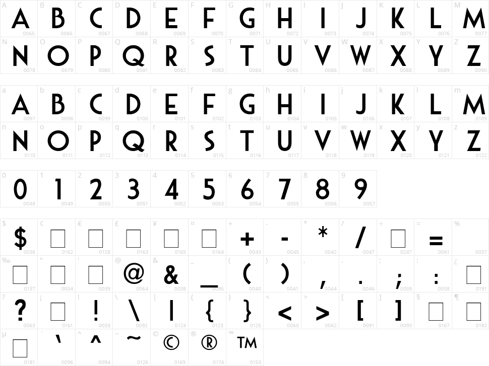 Mouse Deco Character Map