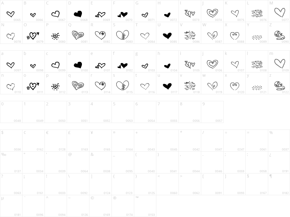 MTF Heart Doodle Character Map
