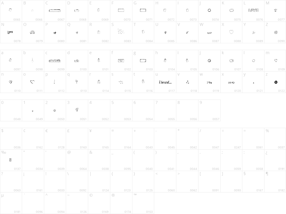 MTF I Heart Sketches Character Map
