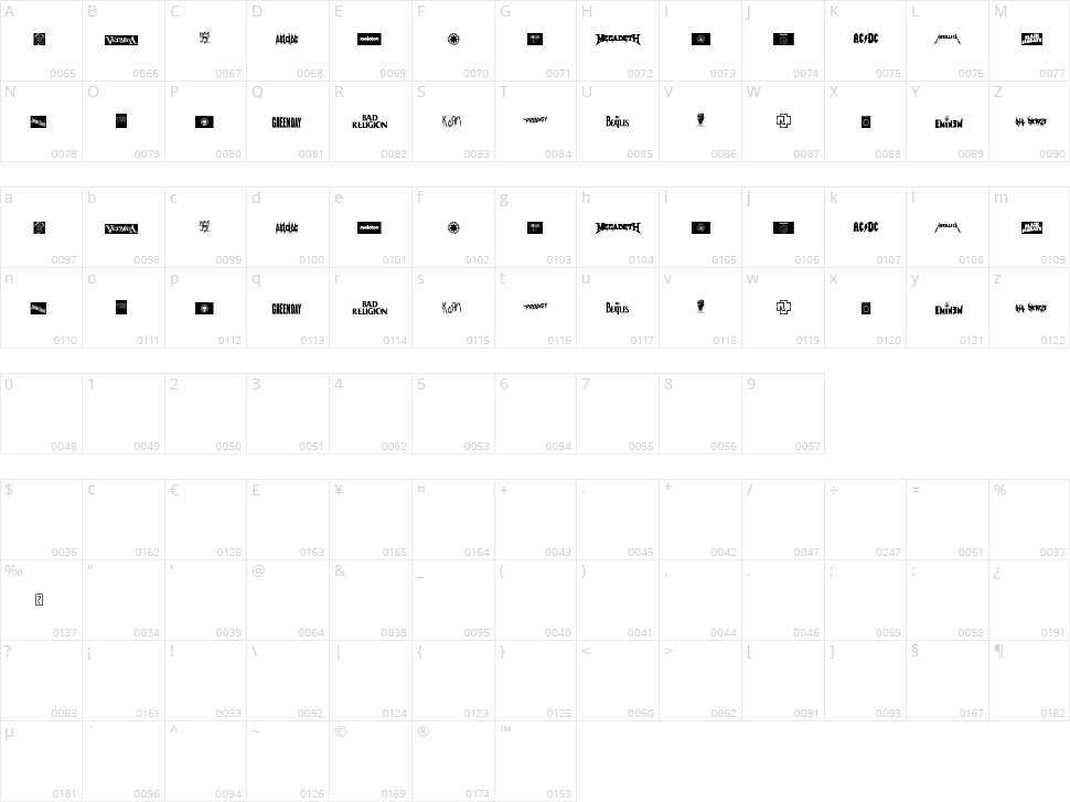 Music Logos TFB Character Map