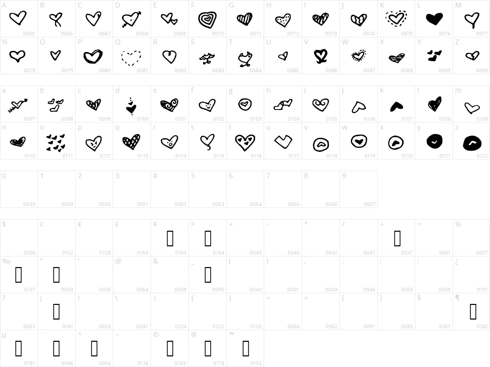 MW Heart Character Map