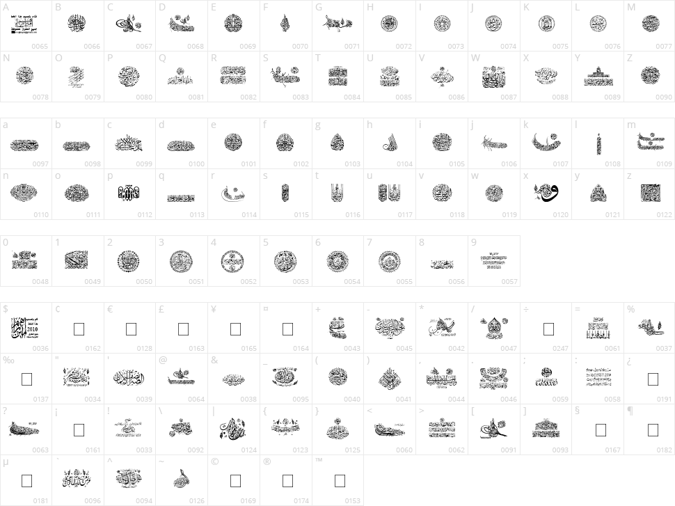 My Font Quraan 7 Character Map