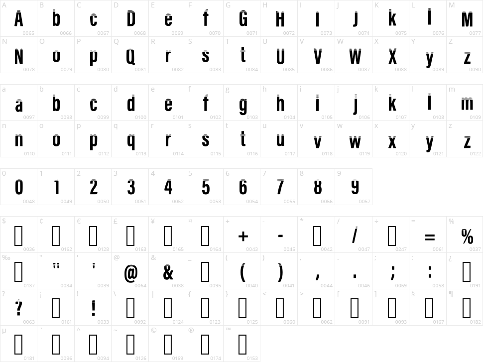 N19 Lines Character Map