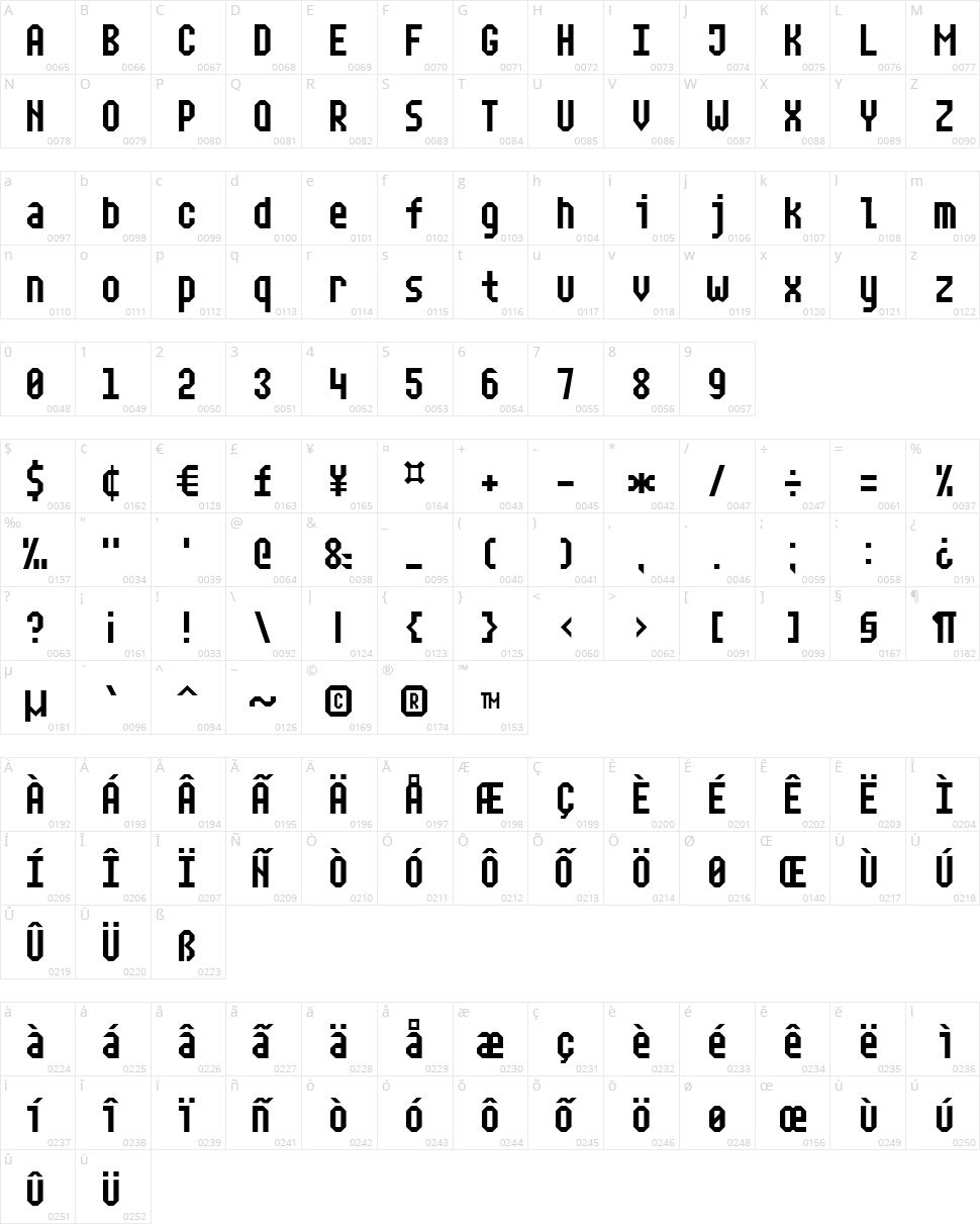 Narrow Rectangle-7 Character Map