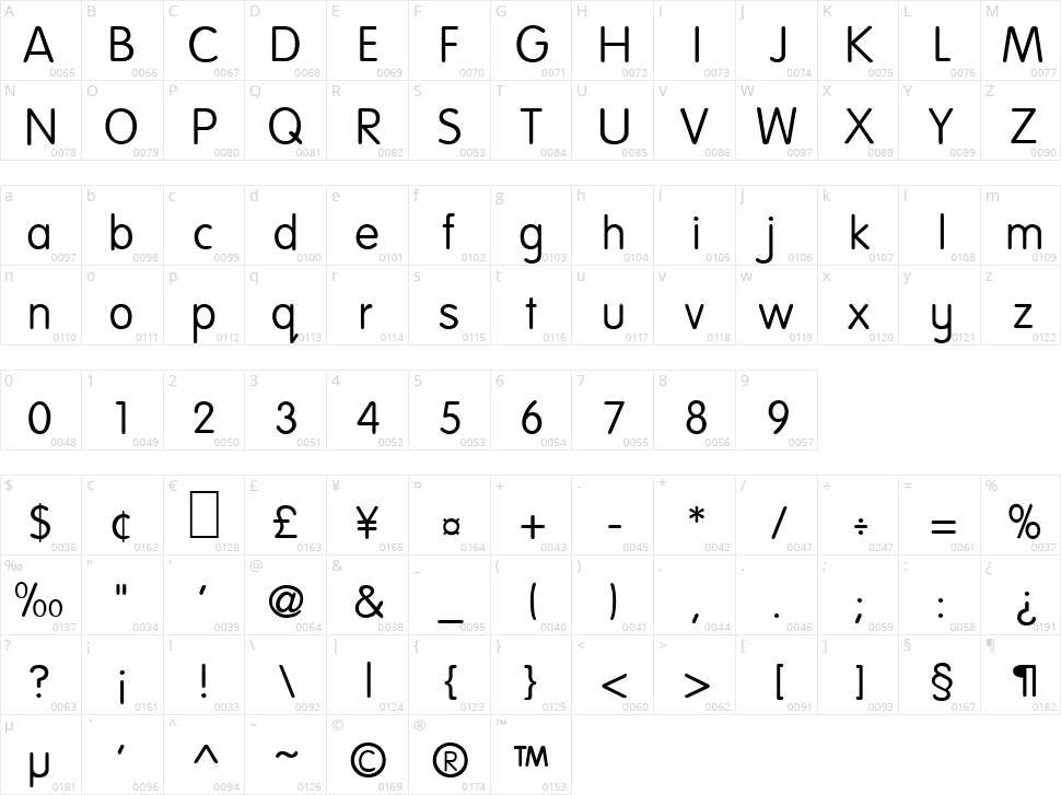 National First Font Character Map