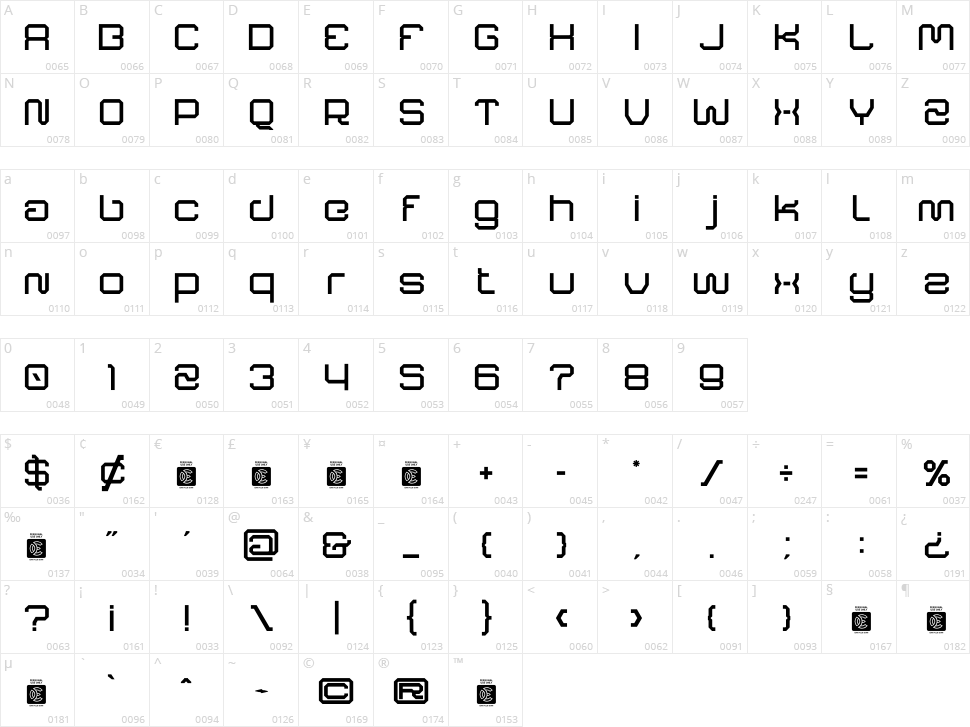 NCL Arsegzone Character Map