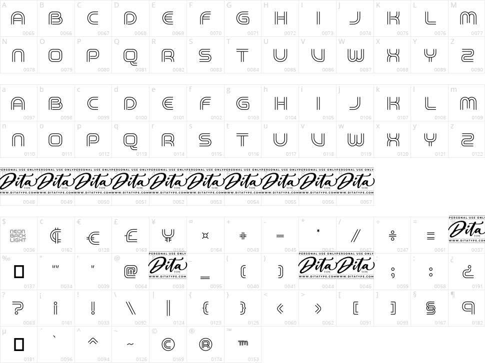 Neon Backlight Character Map