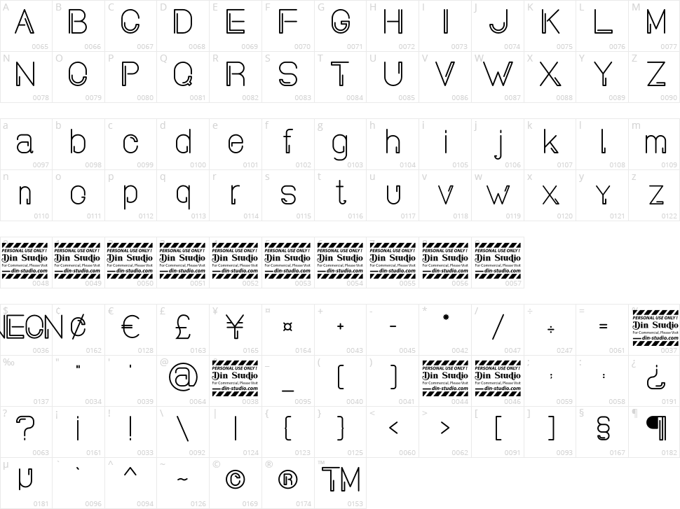 Neon Planet Display Character Map