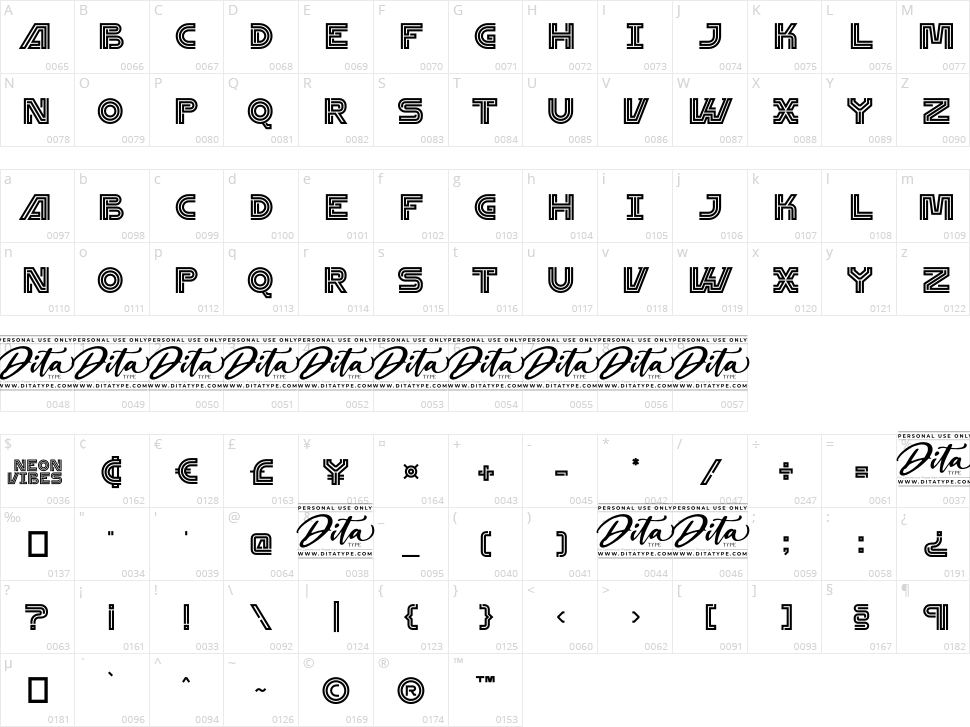 Neon Vibes Character Map