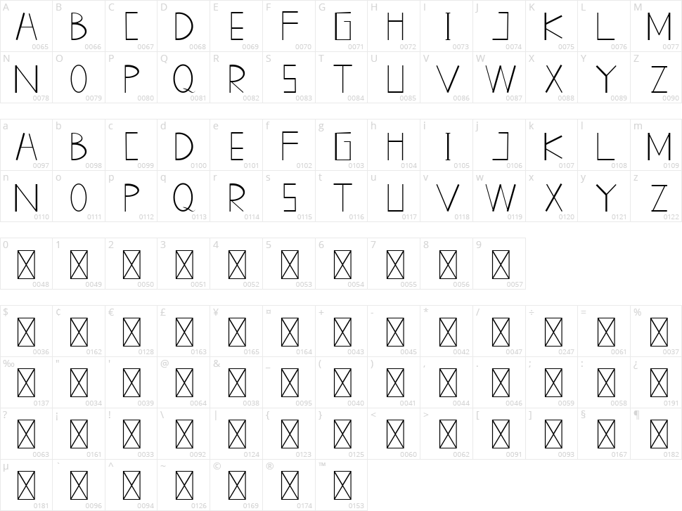 New Gladish Fancy Character Map