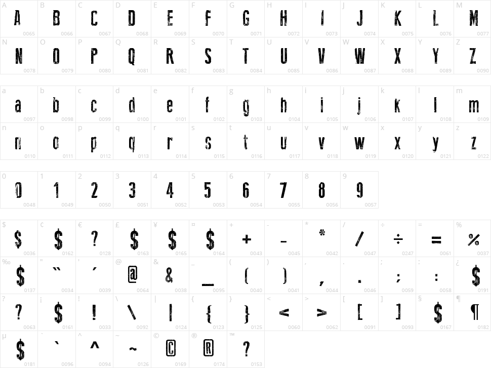 New Press Eroded Character Map