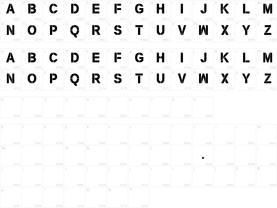 New Stencil TFB Character Map