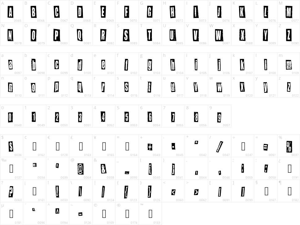 Newspaper Cutout White On Black Character Map