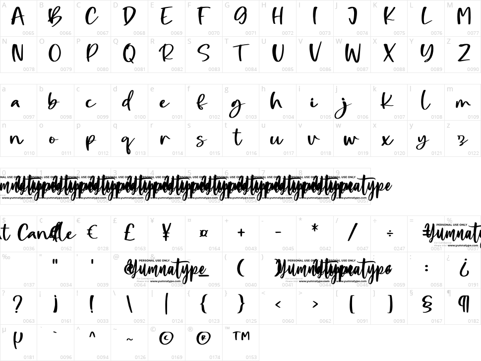 Night Candle Character Map