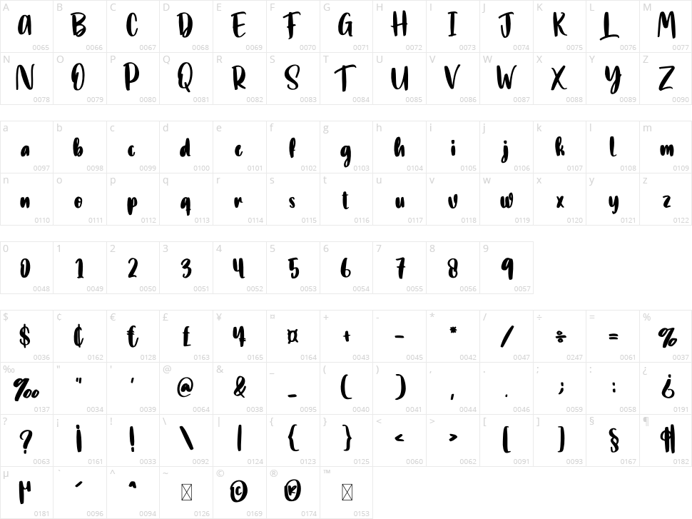 Night Smile Character Map
