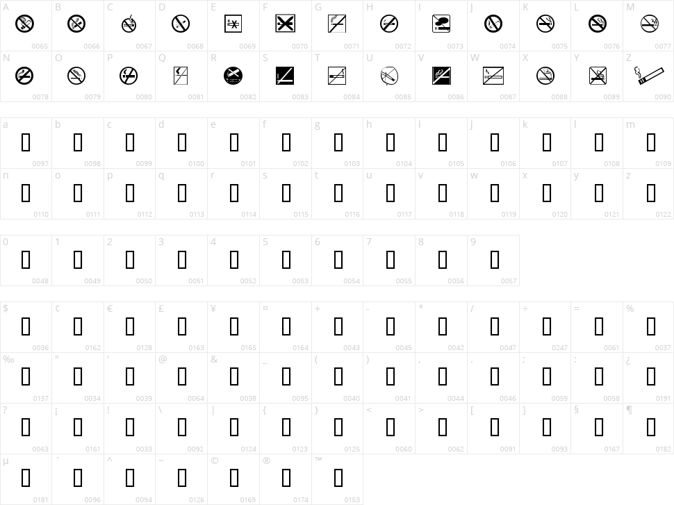 No Smoking Character Map