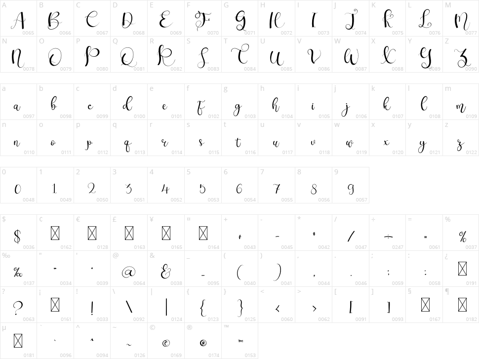 November Caligraphy Character Map