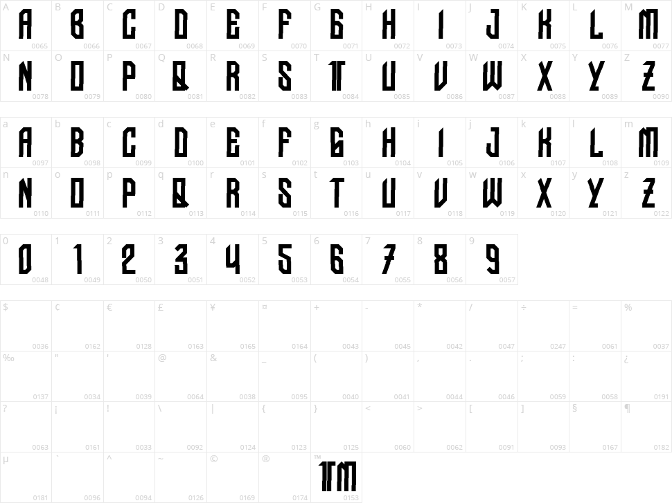 Nudo Dislocado Character Map