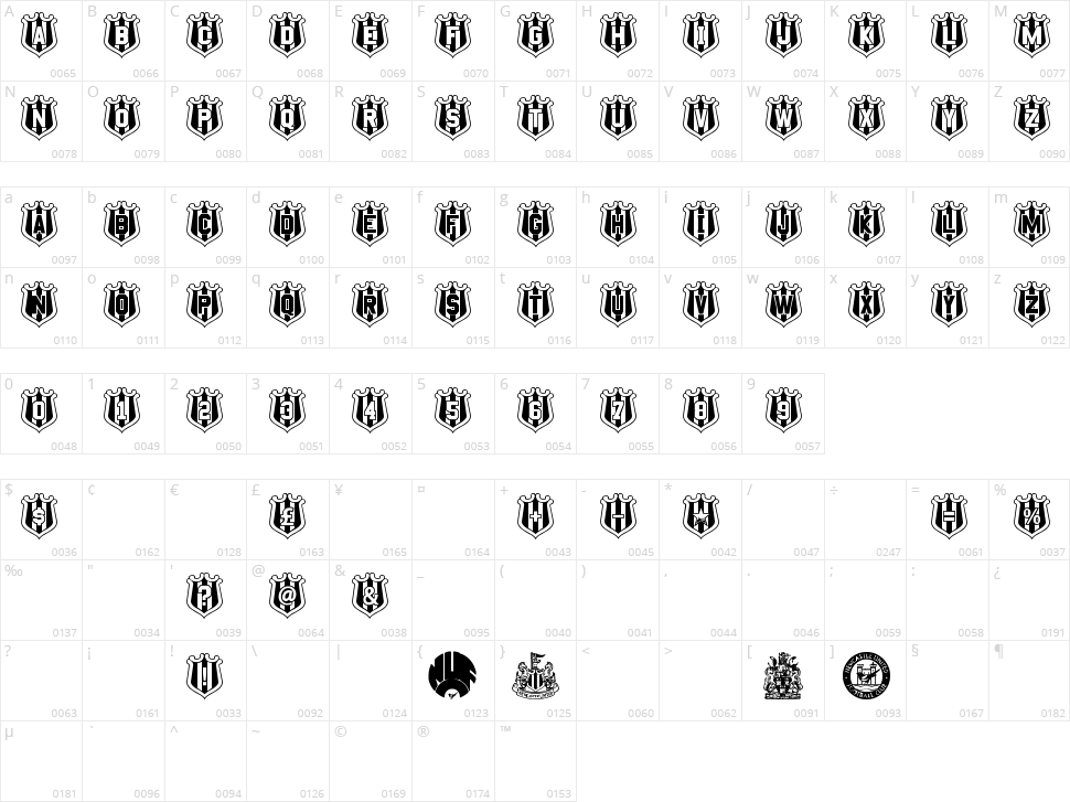 NUFC Shield Character Map