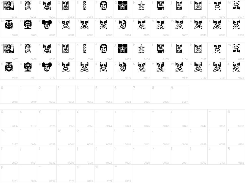 Obey Series 1 Character Map