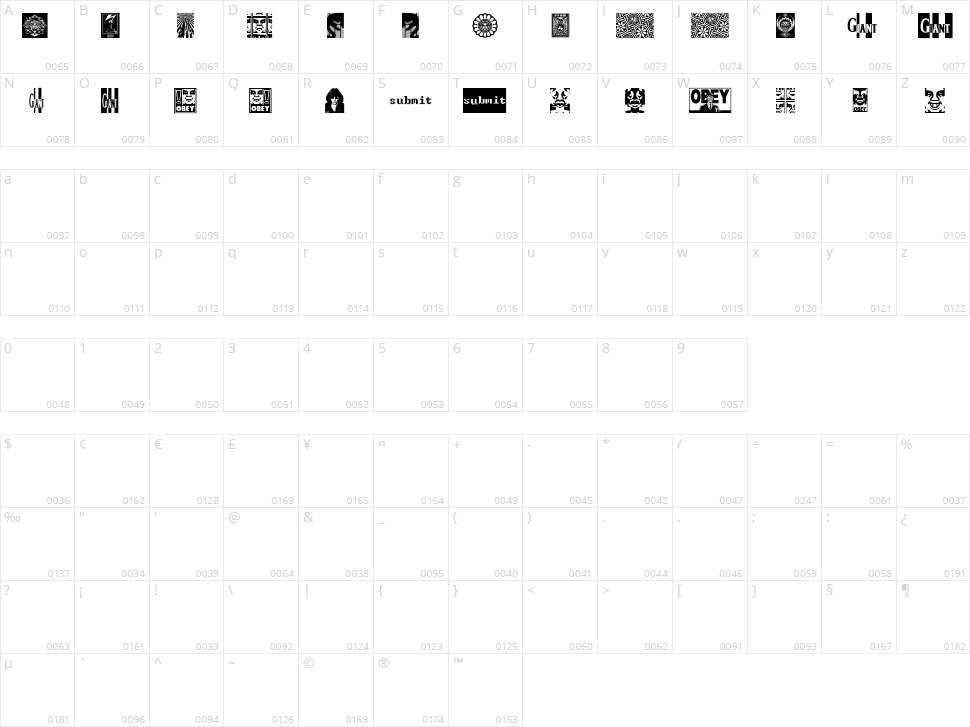 Obey Series 2 Character Map