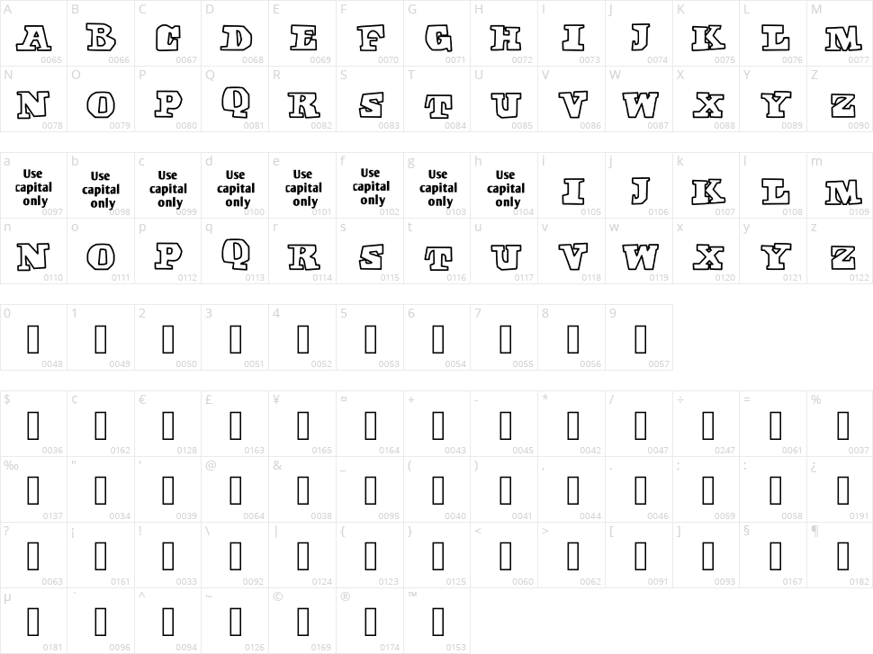 Off Ride Trnz Character Map