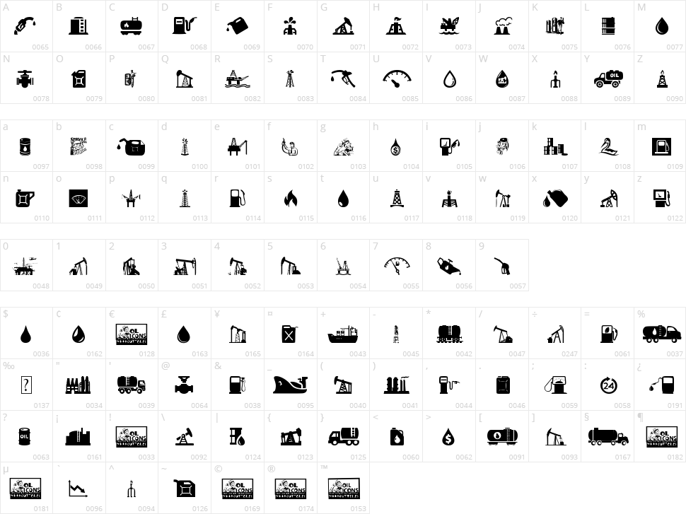Oil Icons Character Map
