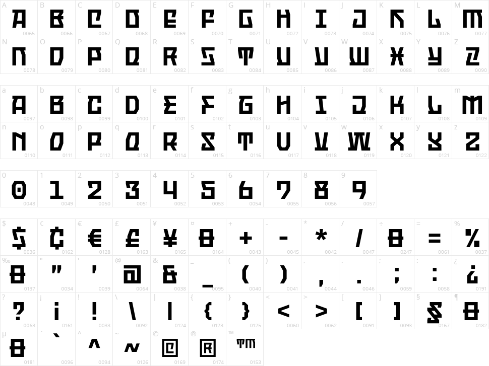 Oldion Character Map