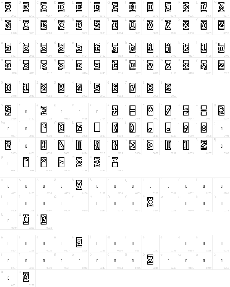 One and a Half Feet Under Character Map