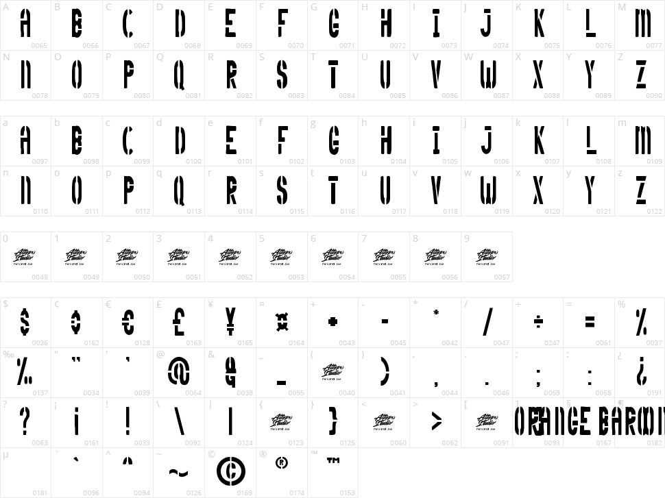 Orange Baroon Display Character Map