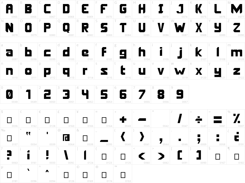 Oriema Character Map