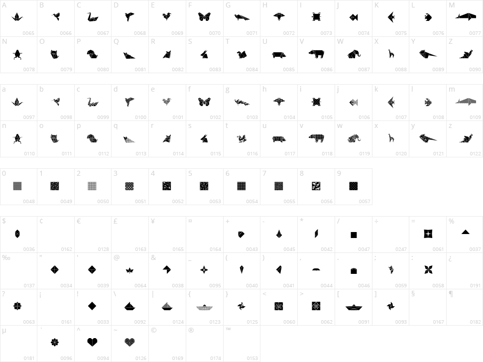 Origami Bats Character Map