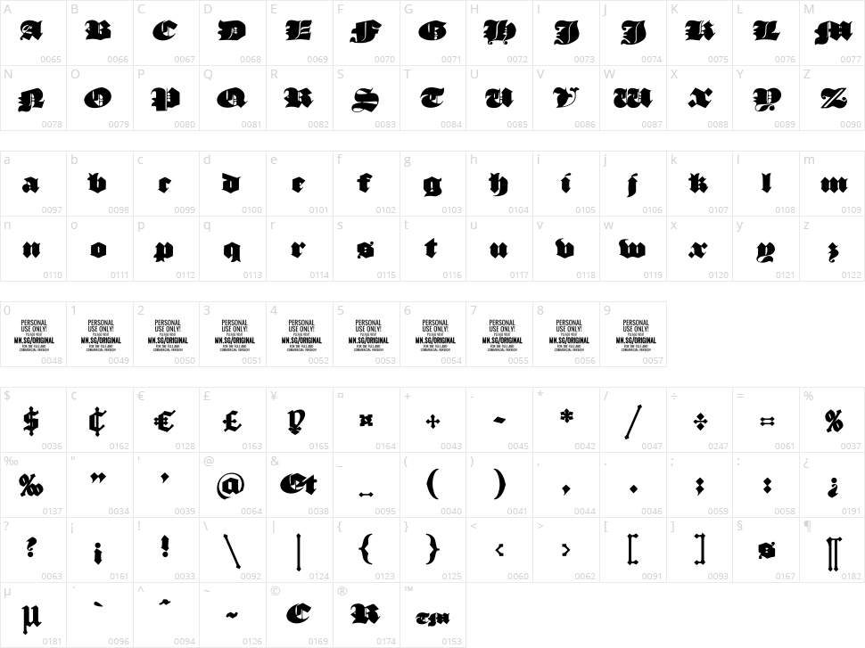 Original Black Character Map