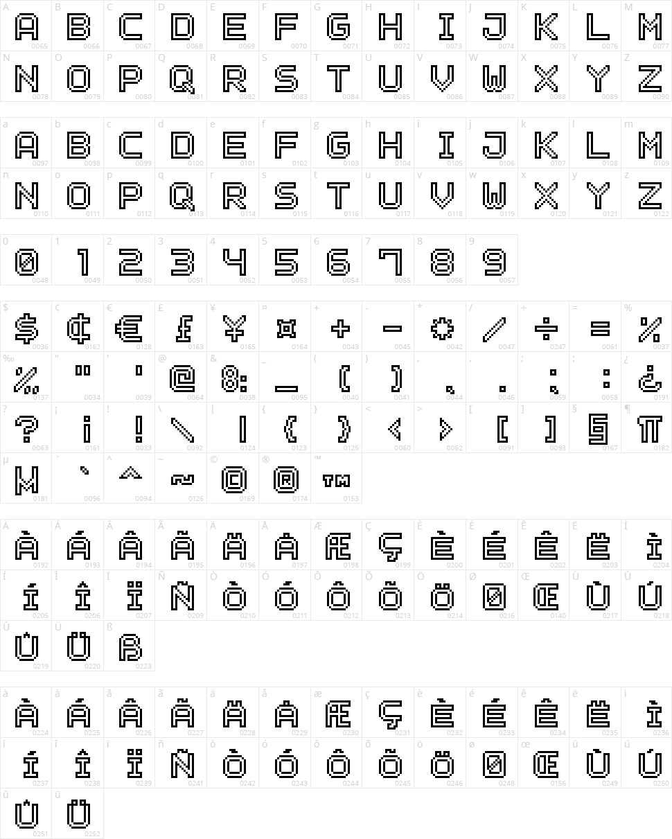 Outline Pixel 7 Character Map
