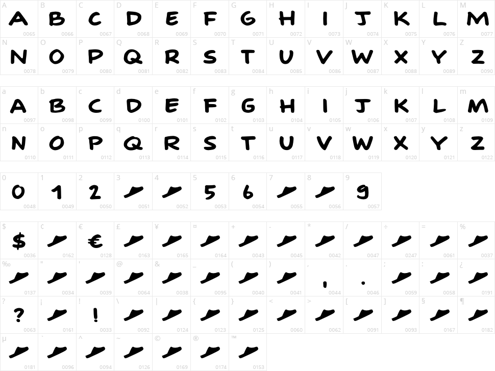 Pantoufle Character Map