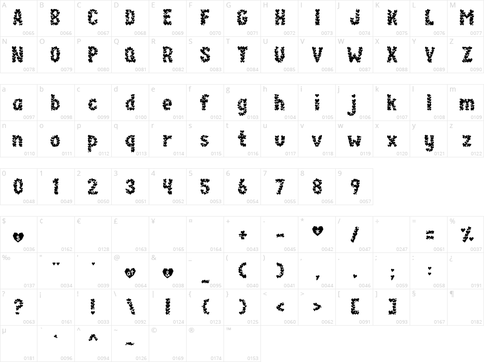 Paper Hearts Character Map